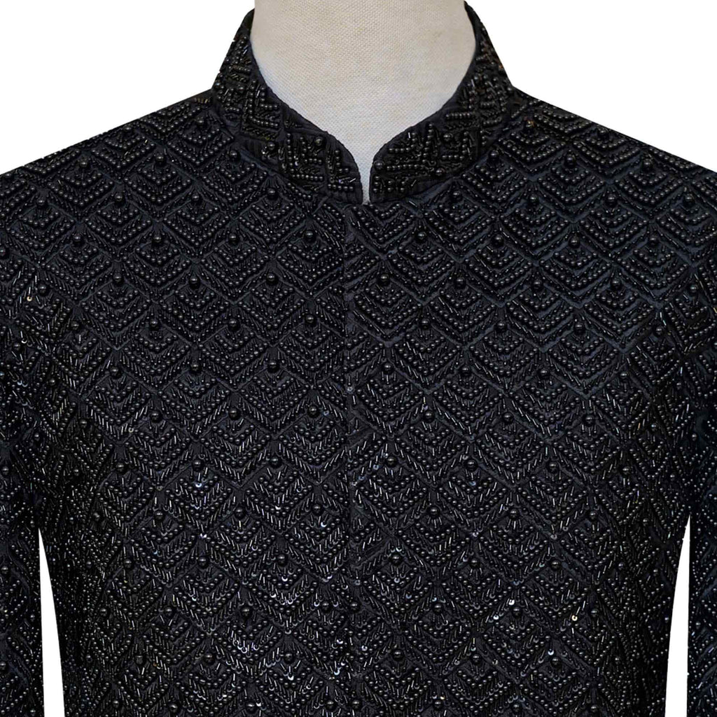 Limited edition fully embellished jet black prince coat | Black prince coat for wedding 3