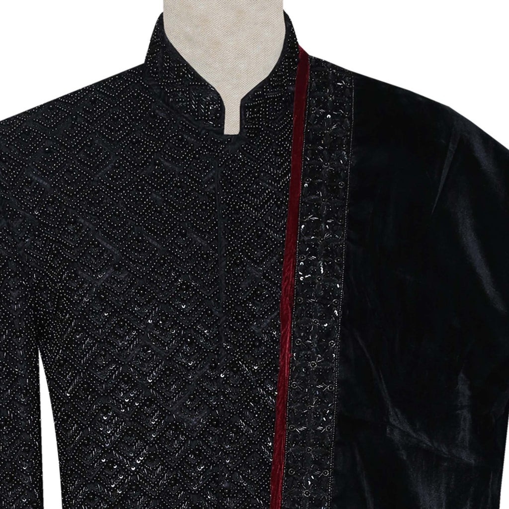 Luxurious Black Embellished Wedding Sherwani for Groom | Black Sherwani Package for Groom
