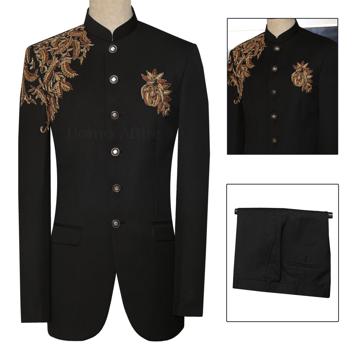 Luxurious Black Prince Coat for Men with Pants