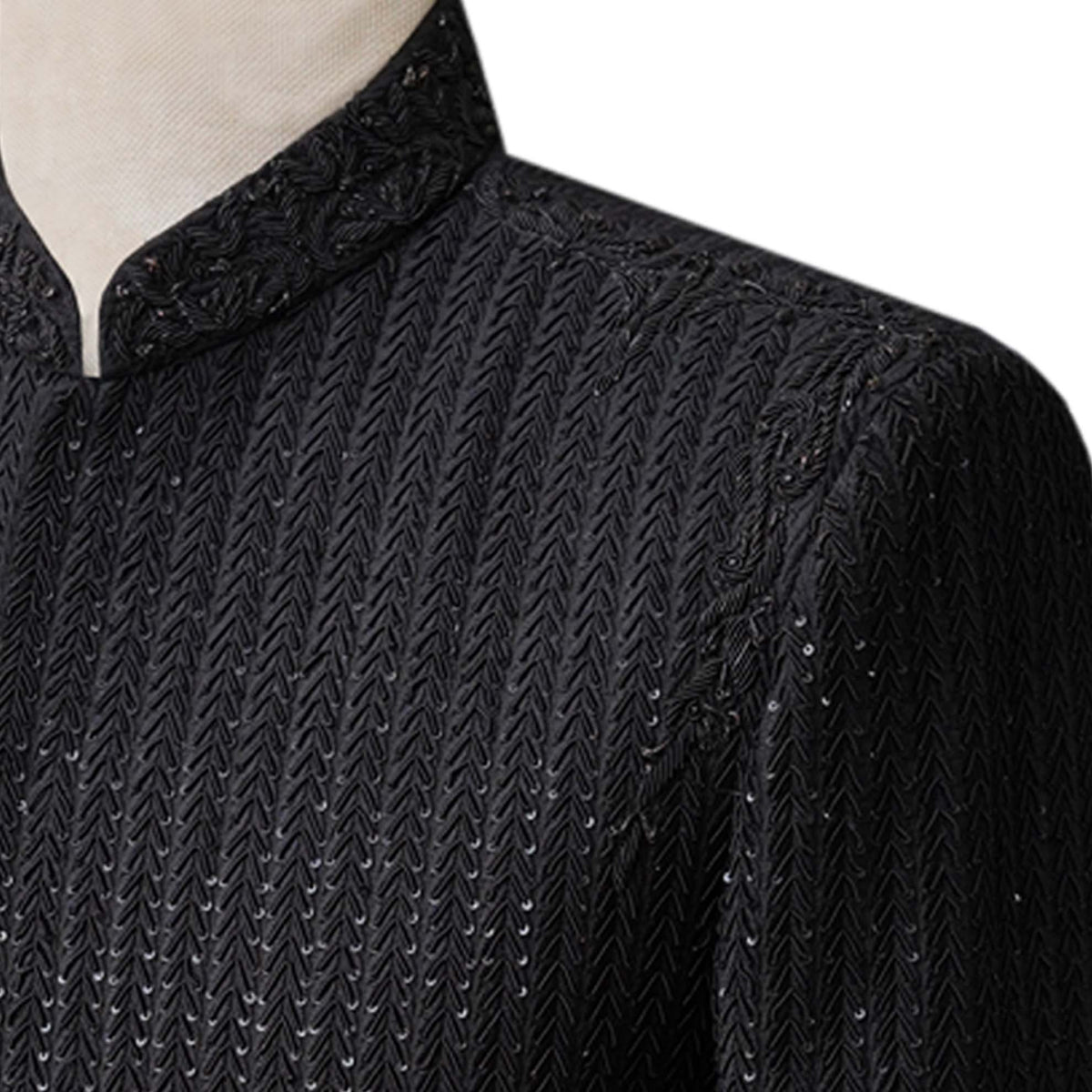 Luxurious fully embroidered and embellished jet black prince coat, prince coat for groom 3