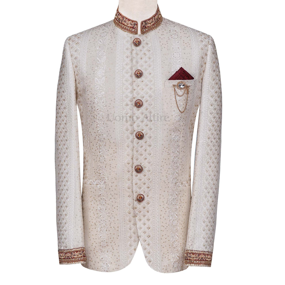 
                  
                    Luxurious fully embroidered cream color prince coat | Prince coat for groom and nikkah
                  
                