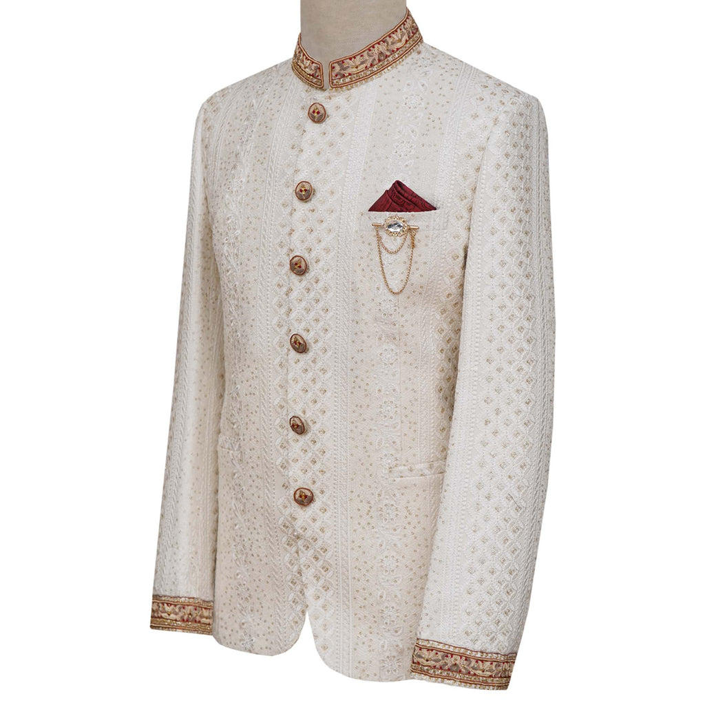 Luxurious fully embroidered cream color prince coat | Prince coat for groom and nikkah 2