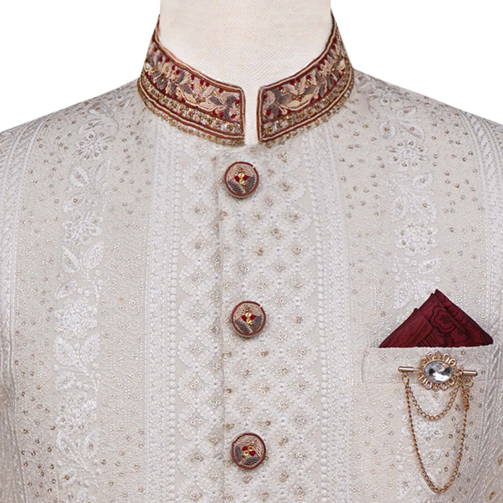 
                  
                    Luxurious fully embroidered cream color prince coat | Prince coat for groom and nikkah 3
                  
                