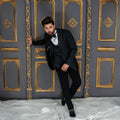 Luxury Black Hand-Embellished Designer Tuxedo Suit for Men