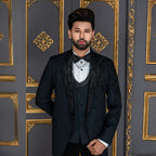 Luxury Black Hand-Embellished Designer Tuxedo Suit for Men