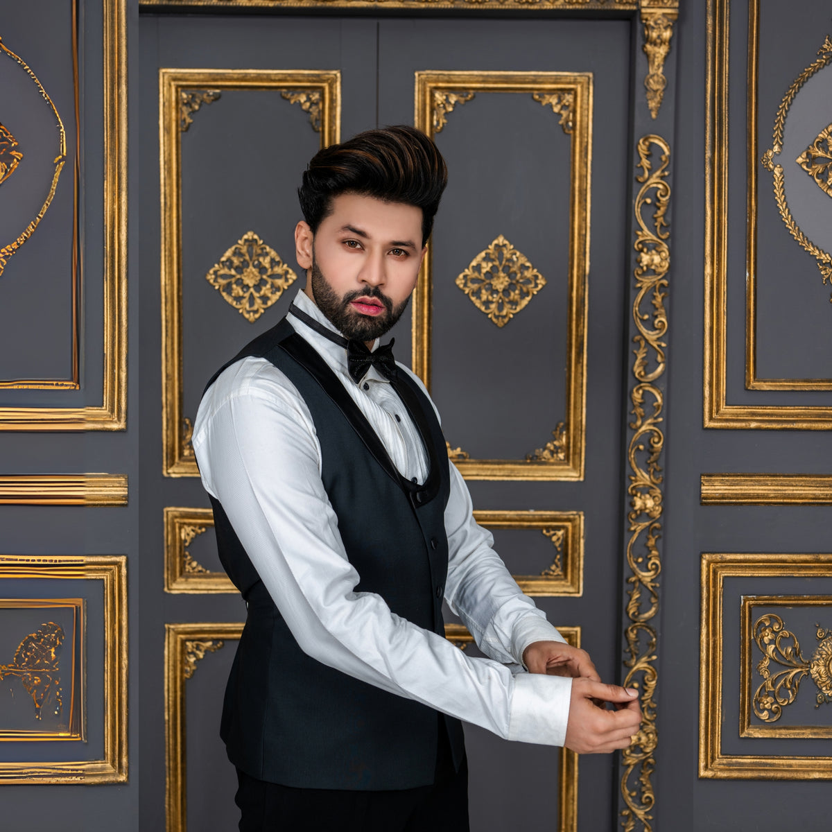 Luxury Black Hand-Embellished Designer Tuxedo Suit for Men