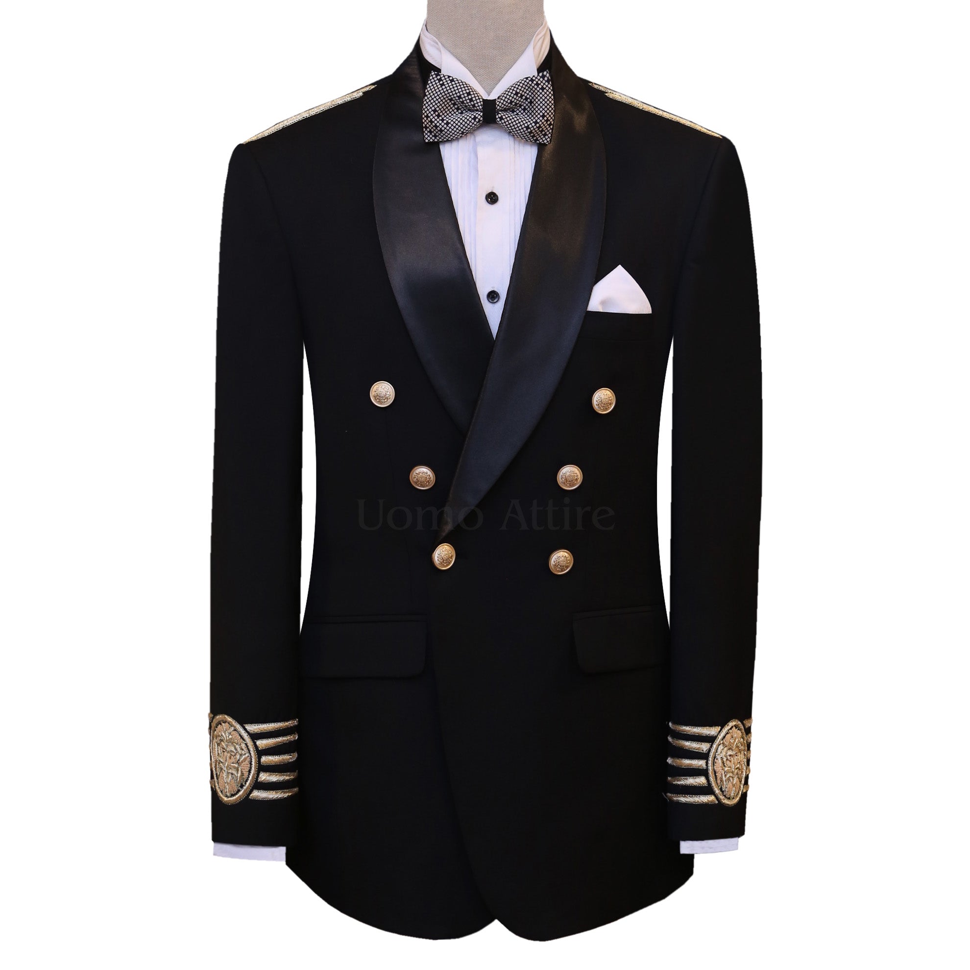 Double Breasted Black Shawl Collar Tuxedo Suit