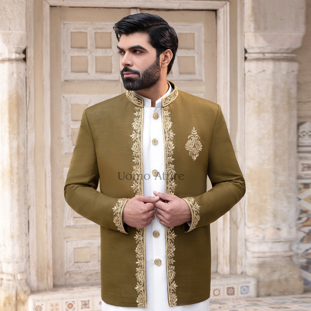 
                  
                    Perfect Blend of Tradition and Modernity with Our Custom-Made Olive Green Prince Coat
                  
                