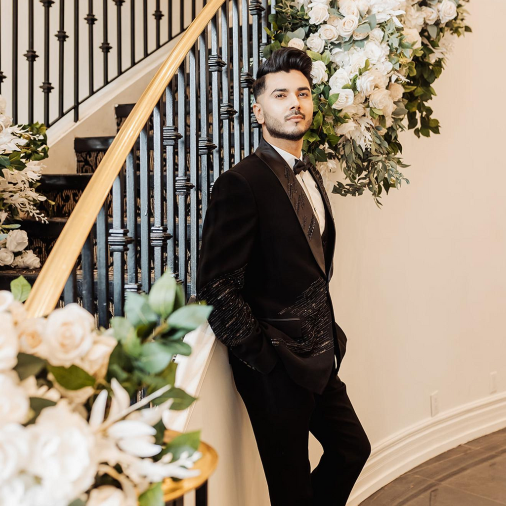 Luxury Hand Embellished Black Tuxedo Suit for Groom
