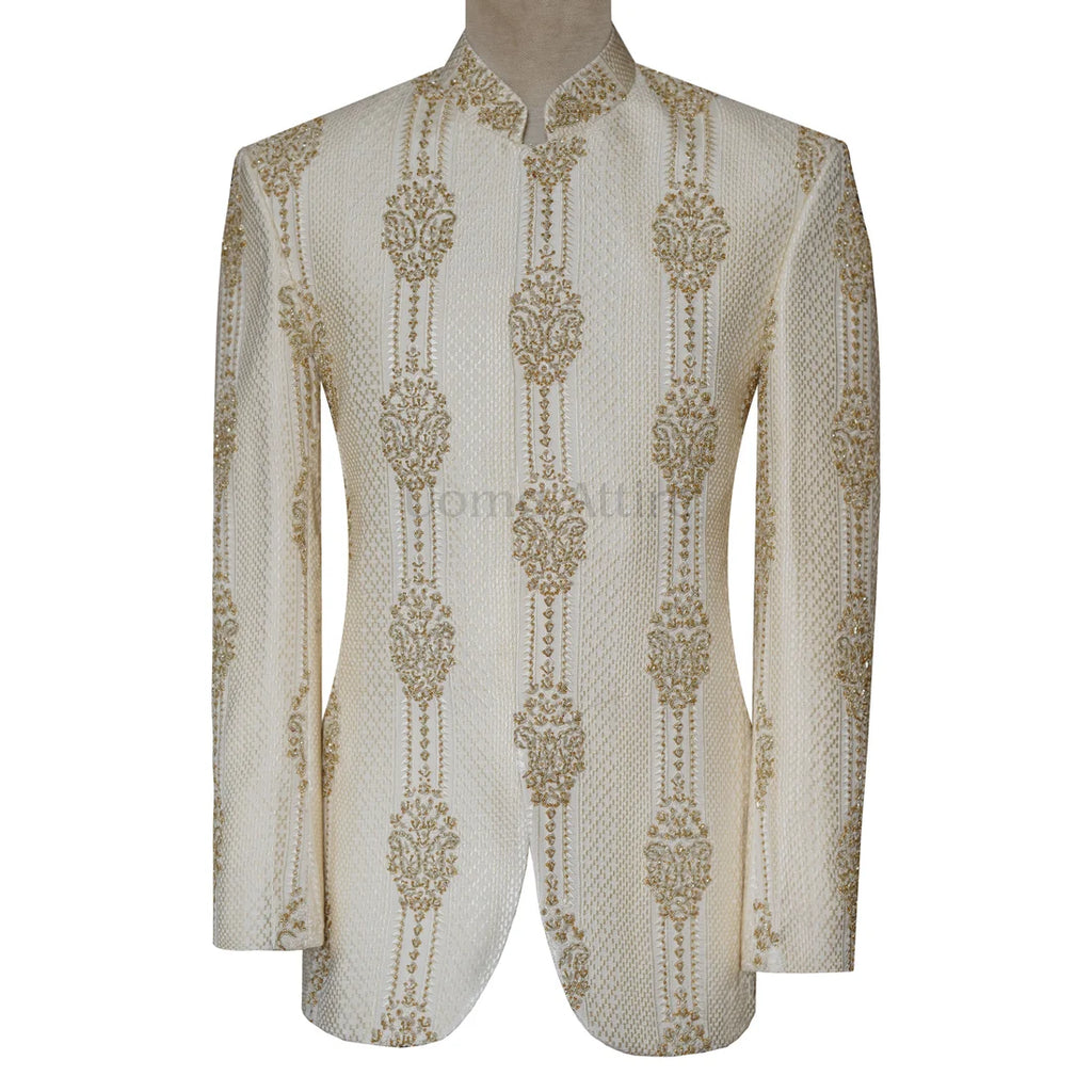 Luxury Off-White Wedding Jodhpuri Suit for Groom