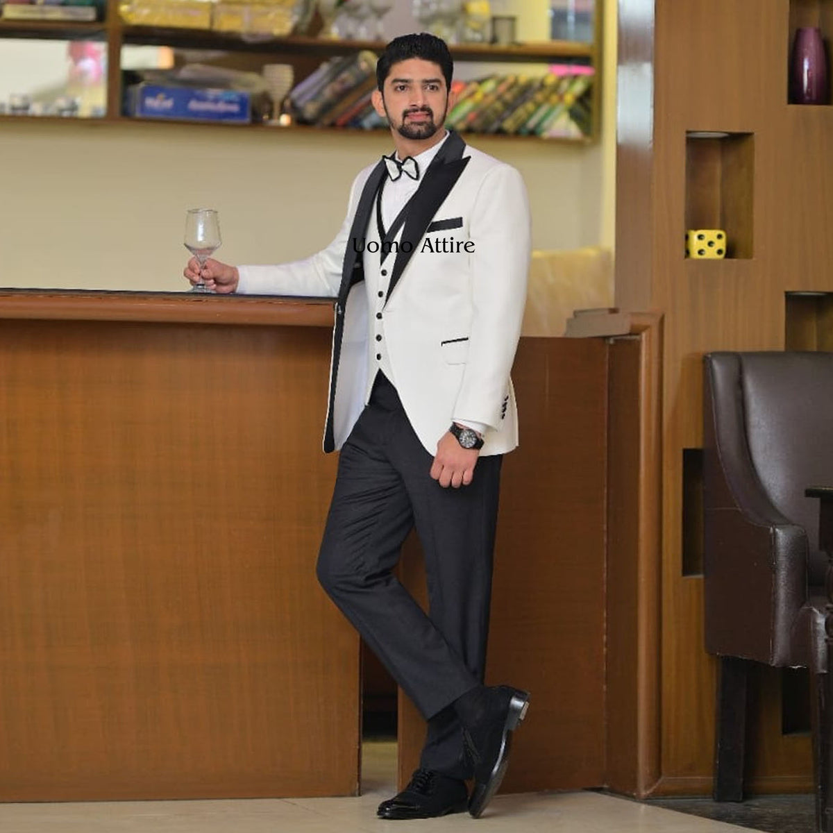 Luxury White & Black Tuxedo Suit for Men