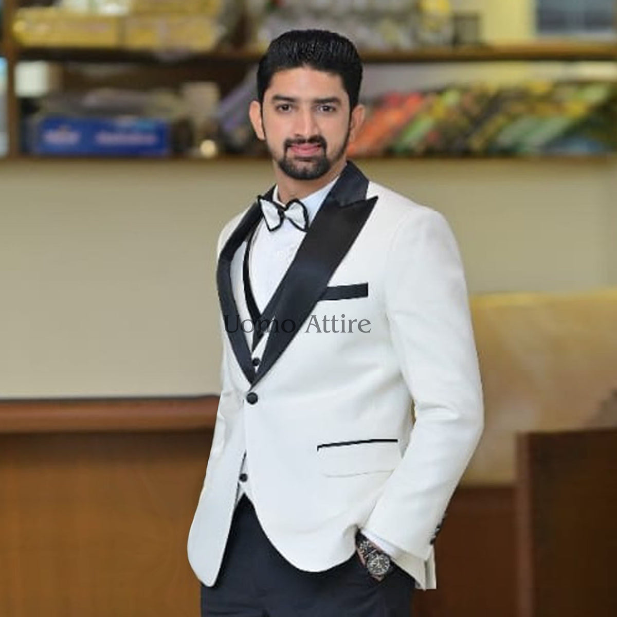 Luxury White & Black Tuxedo Suit for Men