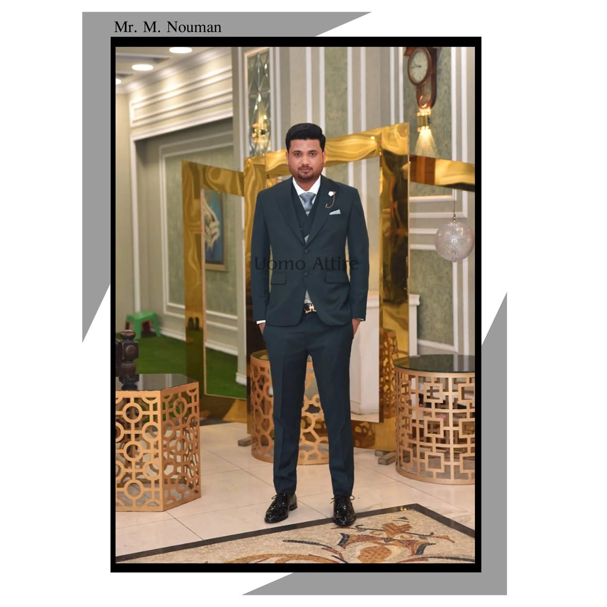 Dark Teal Suiting Fabric 3-Piece Suit for Men Worn By Mr. M Nouman
