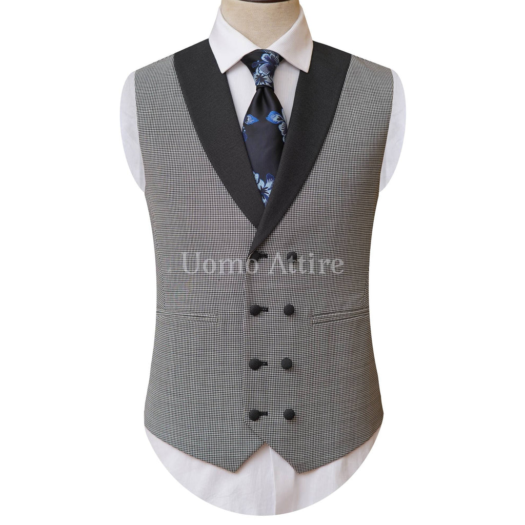 Double Breasted Vest for Shark Skin Bespoke Mens 3 Piece Suit