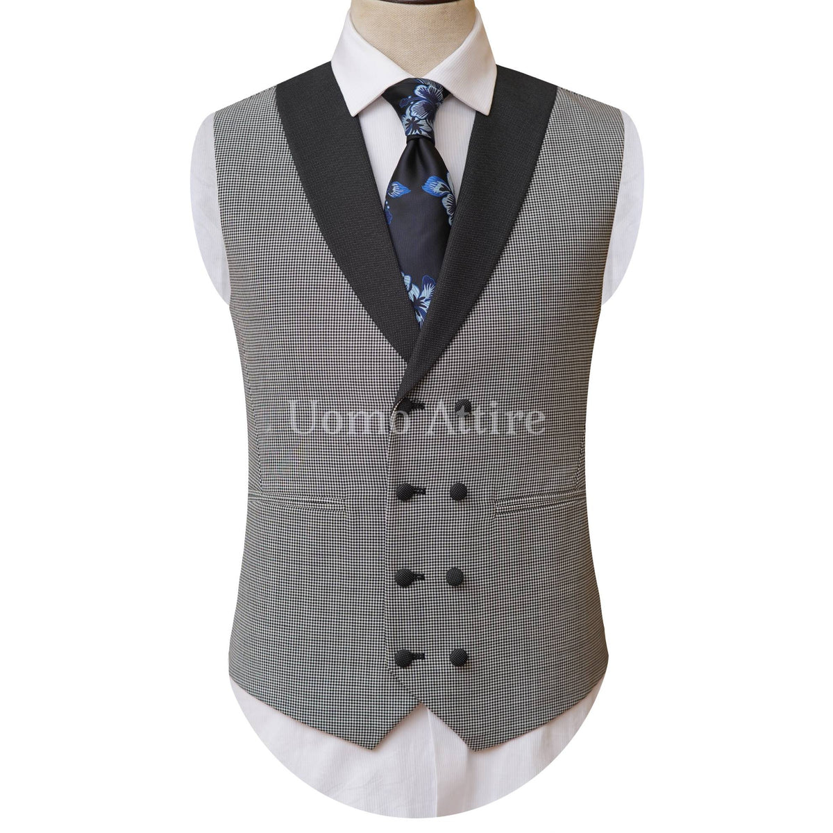 Double Breasted Vest for Shark Skin Bespoke Mens 3 Piece Suit