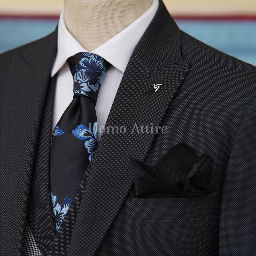 Bespoke Shark Skin Mens 3 Piece Suit with Double Breasted Vest