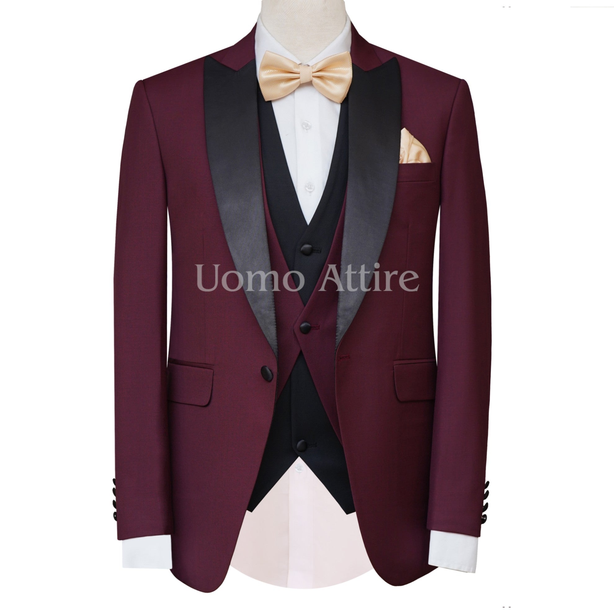 Maroon Burgundy Peak Lapel Groom Tuxedo Suit _ Maroon Tuxedo Suit _ Burgundy Peak Lapel Tuxedo Suit