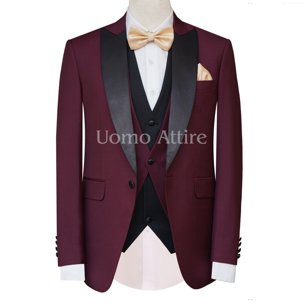 Maroon Burgundy Peak Lapel Groom Tuxedo Suit _ Maroon Tuxedo Suit _ Burgundy Tuxedo Suit