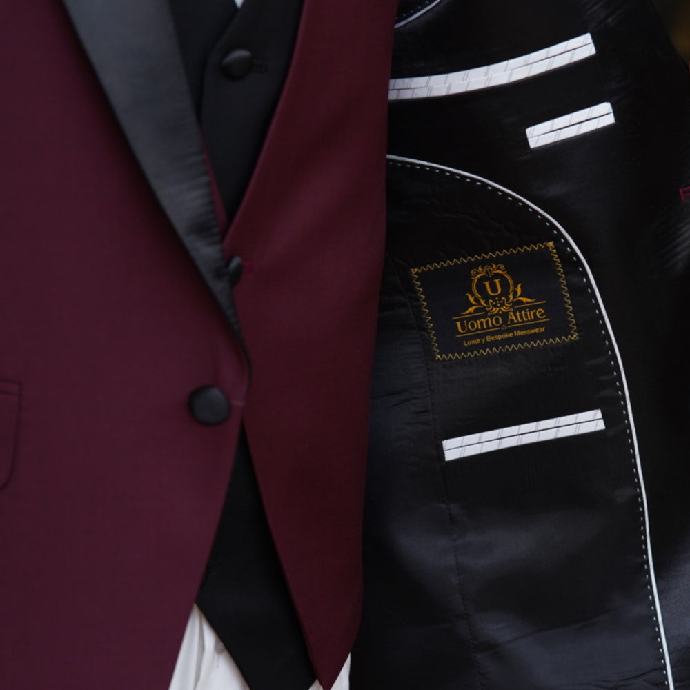 
                  
                    Maroon Burgundy Peak Lapel Groom Tuxedo Suit _ Maroon Tuxedo Suit _ Burgundy Tuxedo Suit inside Round Lining Fashion
                  
                
