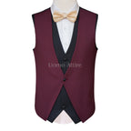 Maroon Burgundy Tuxedo Vest _ Burgundy and Black Contrast Vest