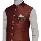 Maroon Jamawar Mehndi Waistcoat