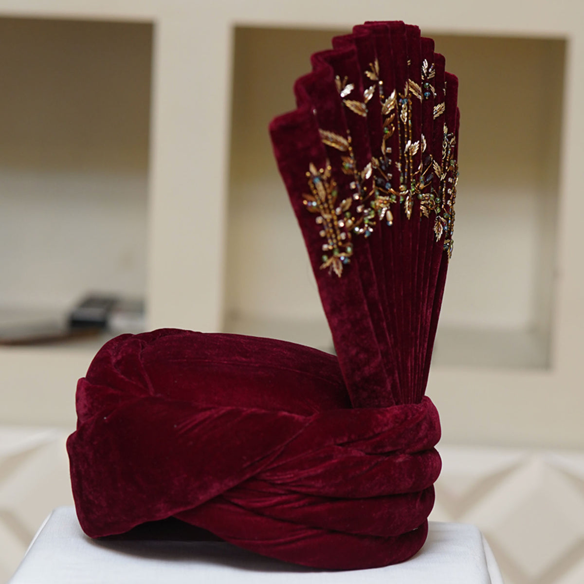 Maroon Turban for Groom with Black Sherwani with Shawl