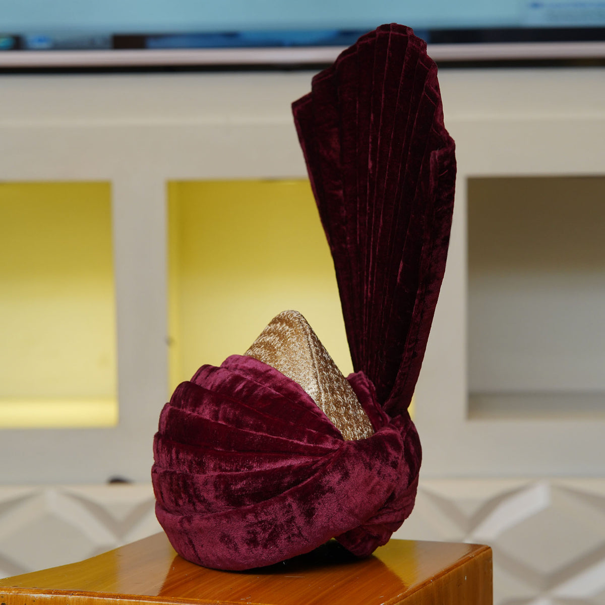 Maroon Turban for Maroon Self Textured Jamawar Wedding Sherwani For Groom