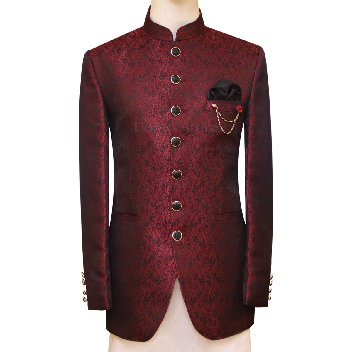 Maroon and black contrast jamawar prince coat