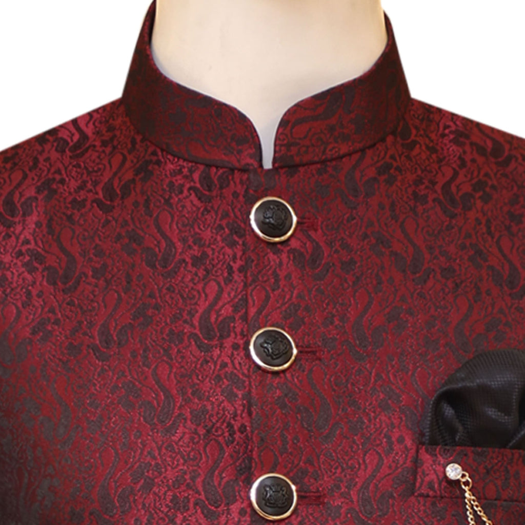 Maroon and black contrast jamawar prince coat 3