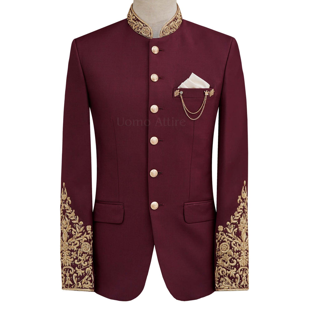Maroon prince coat with micro embellishment | Maroon prince coat for groom