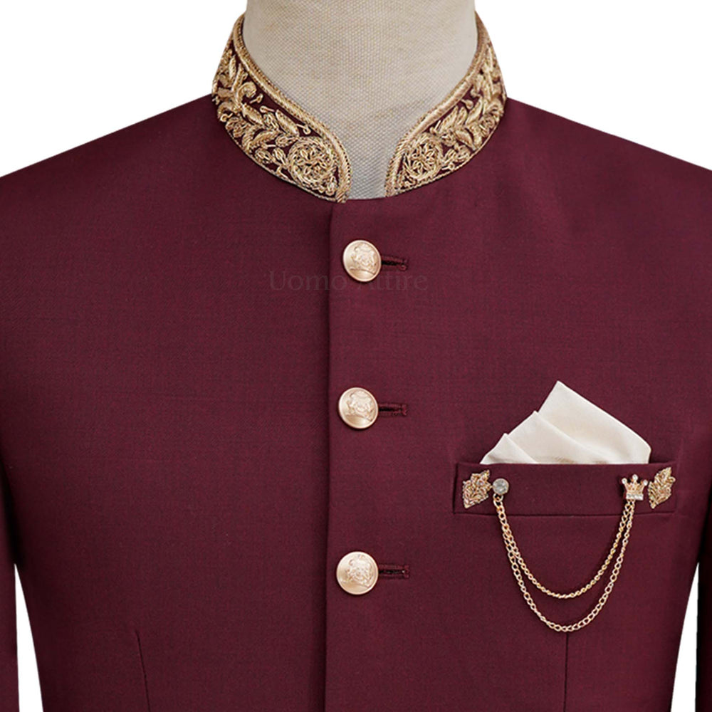 
                  
                    Maroon prince coat with micro embellishment | Maroon prince coat for groom 5
                  
                