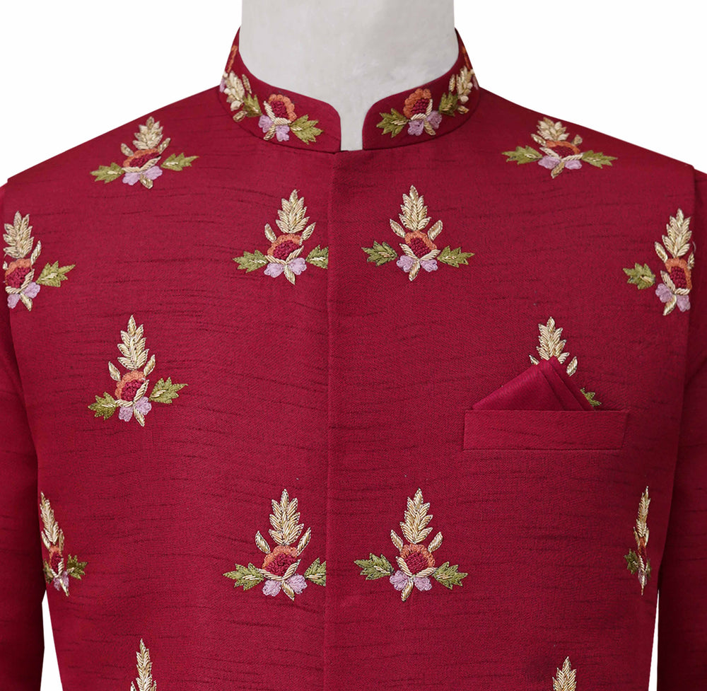 
                  
                    Waistcoat | Resham Embellished Waistcoat | Maroon Waistcoat with Embellishments 2
                  
                