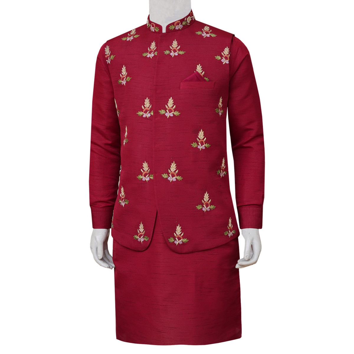 Maroon waistcot with resham embellishments