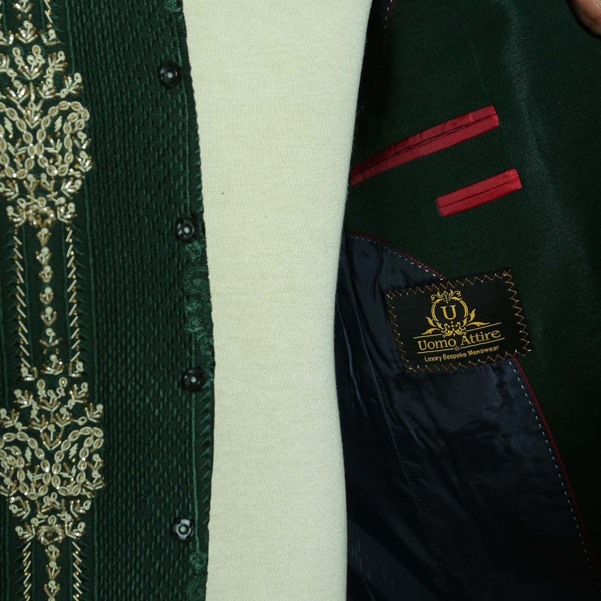 Mehndi Green Prince Coat for Wedding Inside Fashion