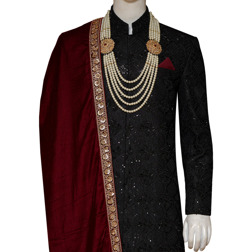 Men's Black Wedding Sherwani For Groom