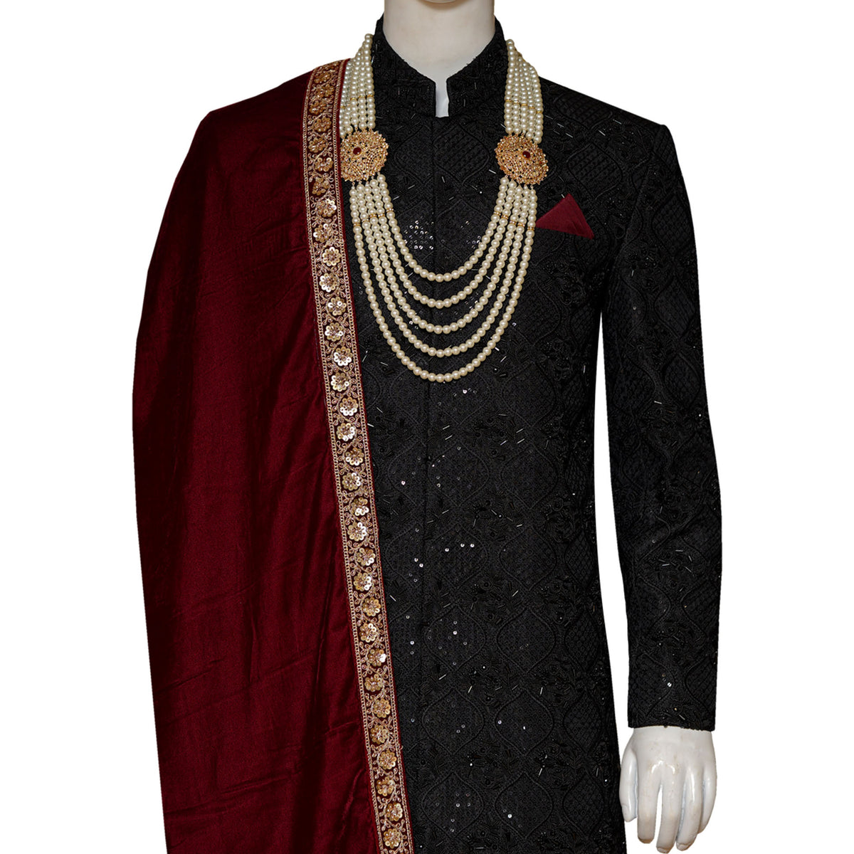 Men's Black Wedding Sherwani For Groom