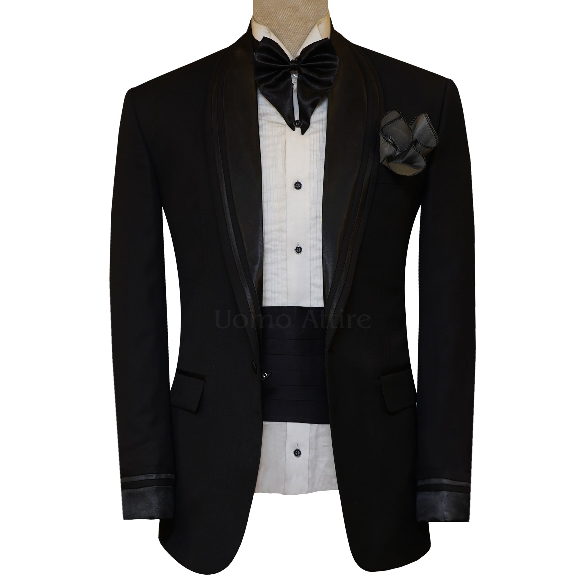 Double Pipping Shawl Collar Black Tuxedo Suit