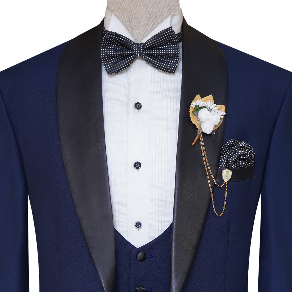 Men's Blue Tuxedo with Black Satin Shawl Collar