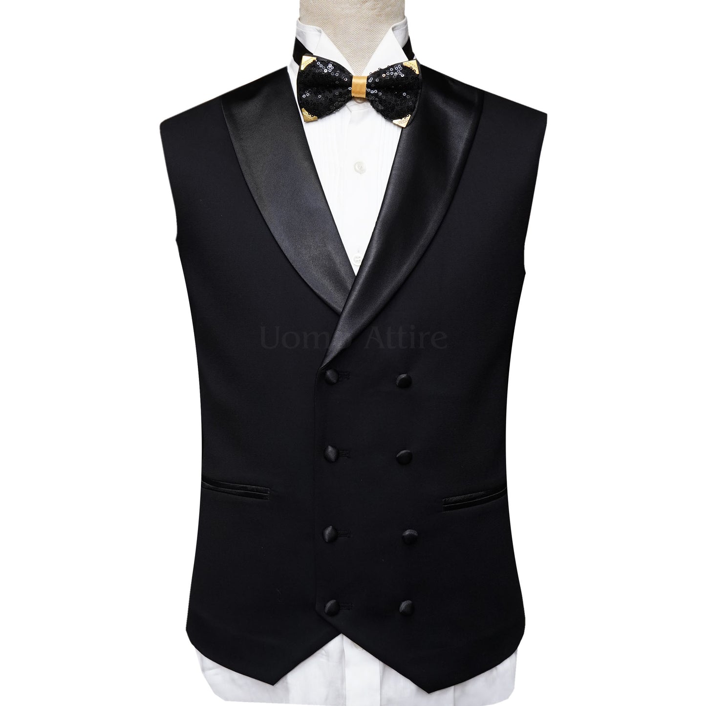 Men's Luxury Bespoke Embellished Black Velvet Tuxedo 3 Piece Suit with double breasted vest