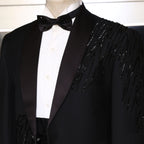 Mens Designer Black Wedding Tuxedo Suit For Groom with Black Hand Work