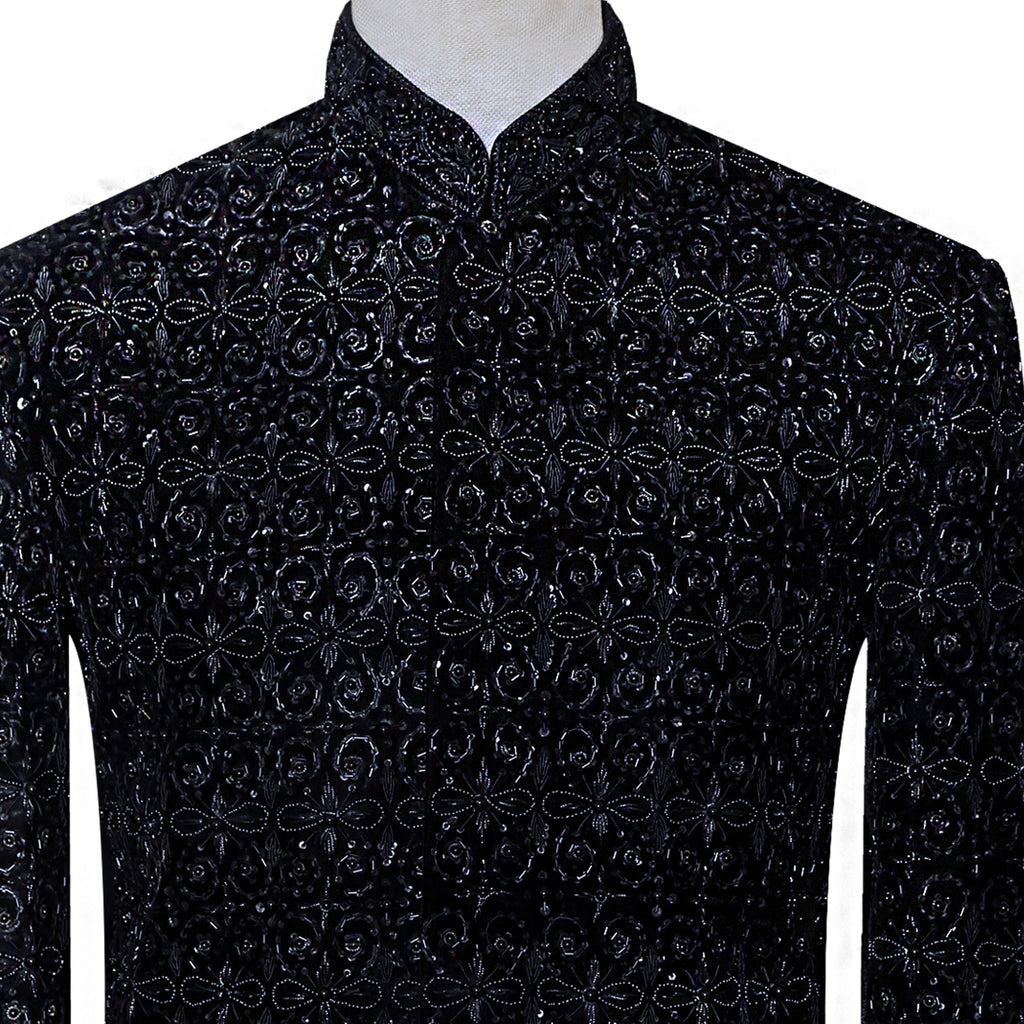 Mens Designer Black Velvet Prince Suit for Prom