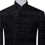 Black Jodhpuri Suit for Men in Velvet Hand Embellishment