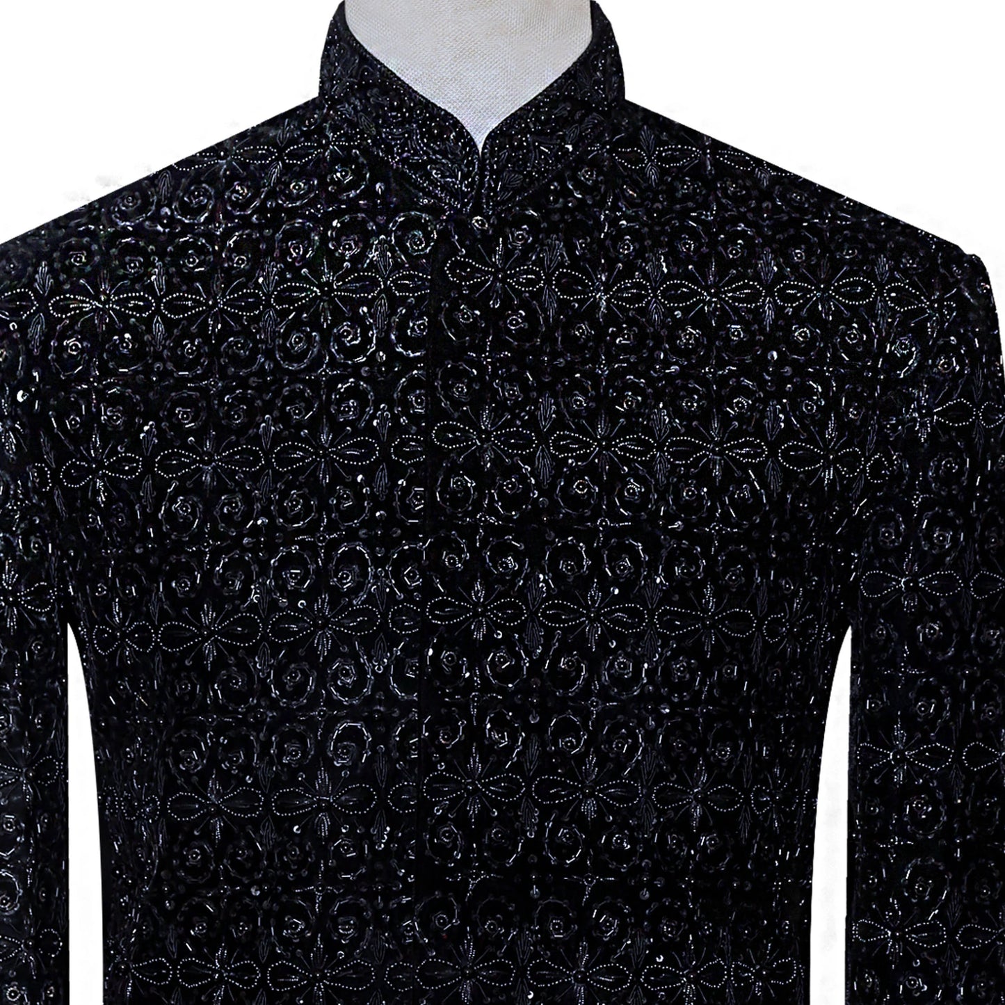 
                  
                    Black Jodhpuri Suit for Men in Velvet Hand Embellishment
                  
                