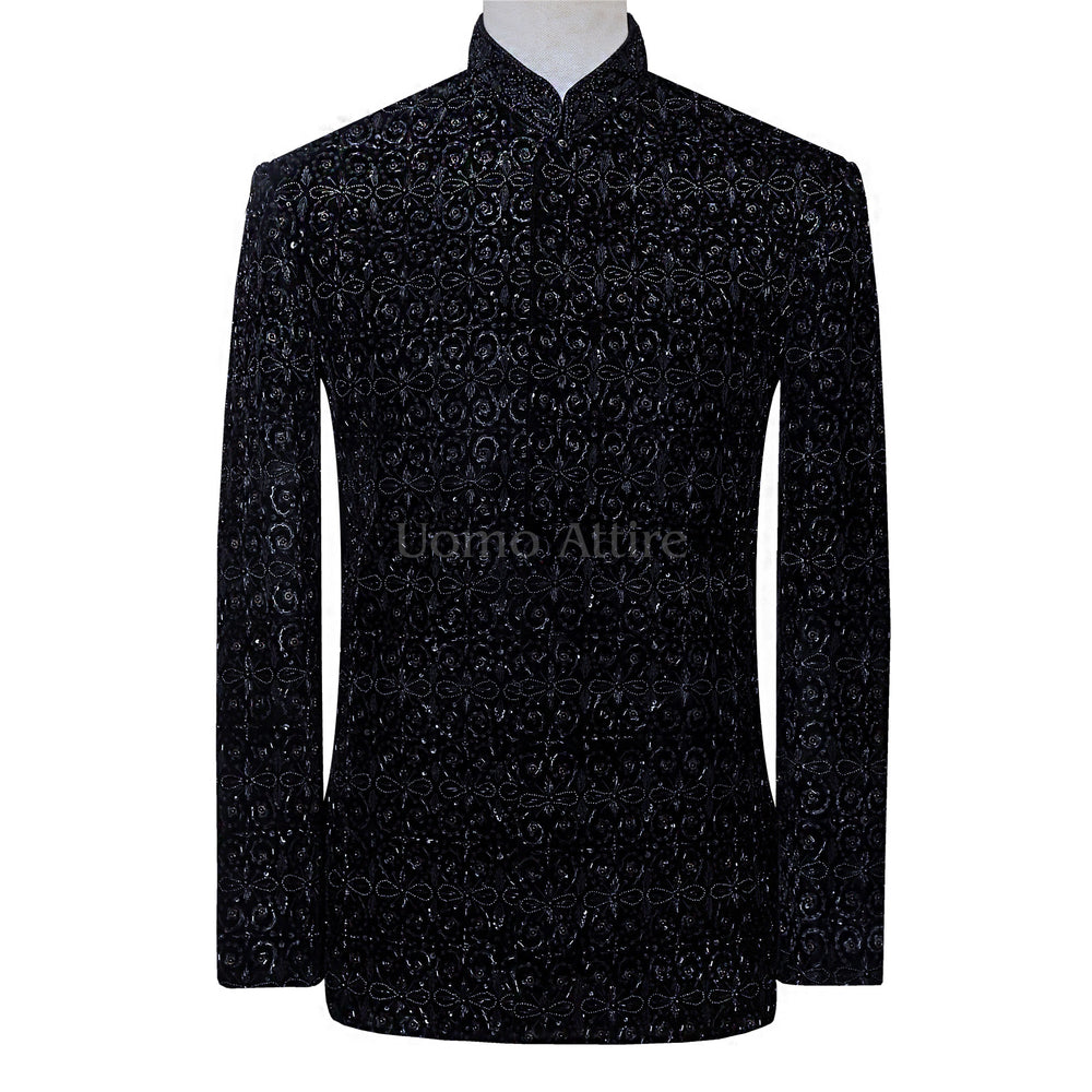 Mens Designer Black Velvet Prince Suit for Prom Mens Designer Black Velvet Prince Suit for Prom