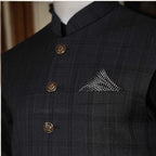 Mens Kurta Pajama with Grey Plaid Waistcoat