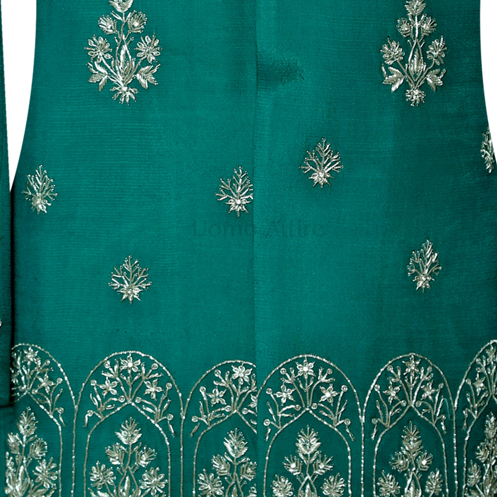 Pine Green Prince Coat with Silver Hand Work