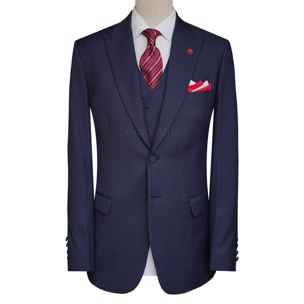 Premium Quality Bespoke Italian Midnight Blue Suits For Men | Blue 3 Piece Suit