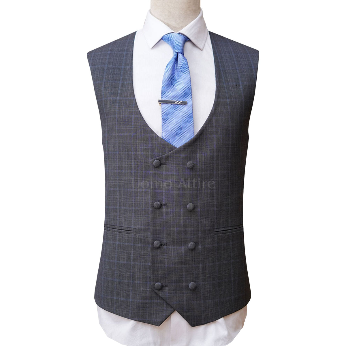 Double breasted vest for Mini Glen Checkered Bespoke Pure Wool Suit