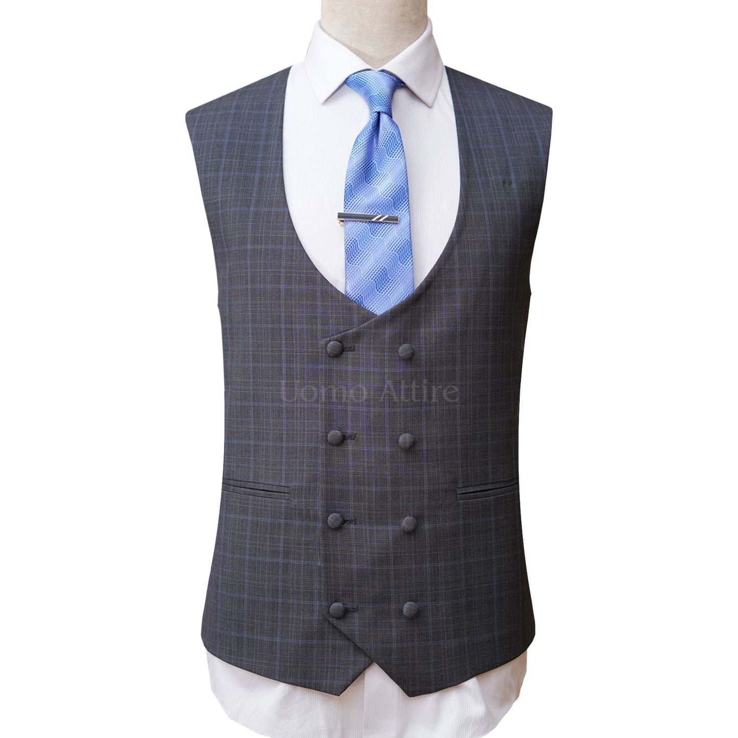 
                  
                    Double breasted vest for Mini Glen Checkered Bespoke Pure Wool Suit
                  
                
