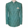 Mint green fully embroidered fabric prince coat  | Prince Coat for Wedding